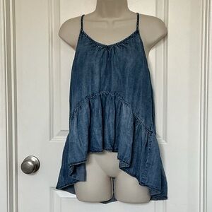 NWOT Lovestitch Denim High Low Sleeveless Peplum Tiered Top Tank Size M